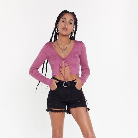 Mauve long sleeve tie front sweater - XS - Picture 4 of 6